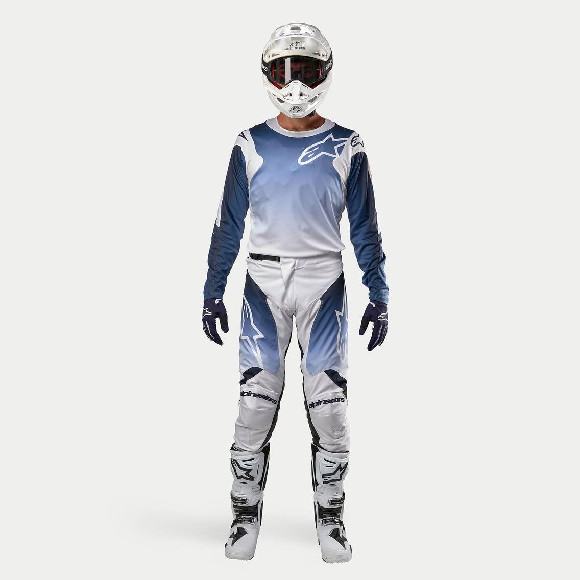 Alpinestars 2024 Racer Hoen Motocross Combo Kit Pants & Jersey White Dark Navy Light Blue